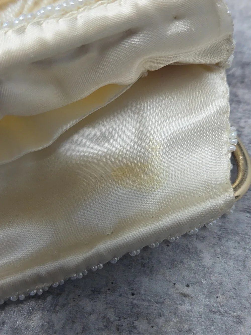 Vintage Ernest Ivory Beaded Gold Handle Handbag Evening Bag